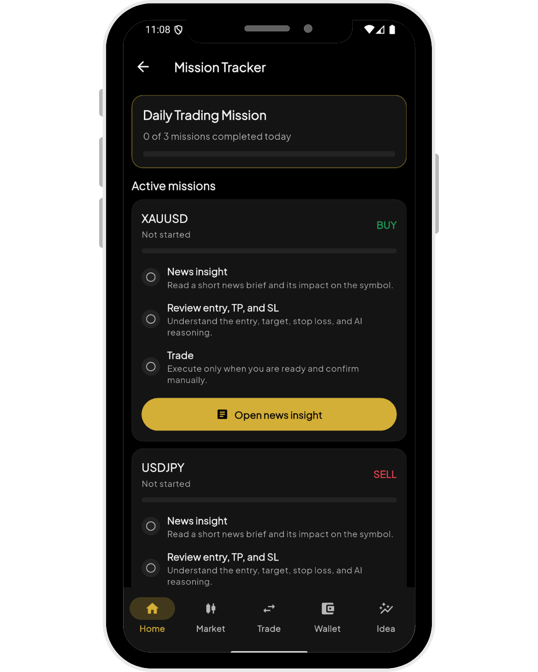 Pivot app home screen