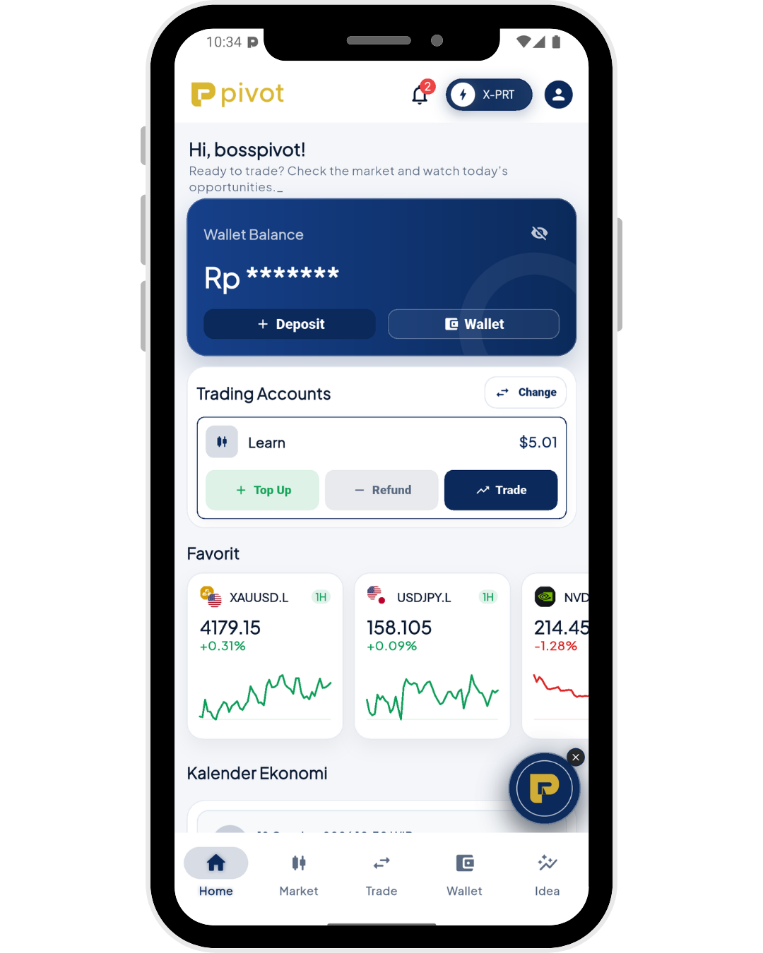Pivot app home screen
